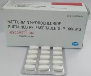 Metformin 1000mg tablets for type 2 diabetes and blood sugar control.