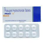 Prasugrel 10mg heart attack prevention medicine for blood clot, stroke and heart attack risk reduction.
