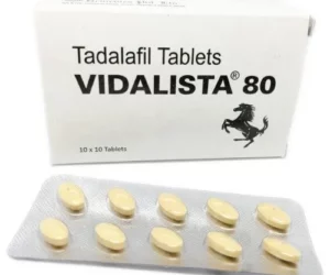 Vidalista Tadalafil 80mg tablets for erectile dysfunction treatment in men.